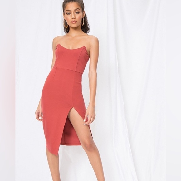 Superdown Zarah Strapless High Slit Dress Sexy Romantic Date Night Sz Medium - Picture 1 of 10